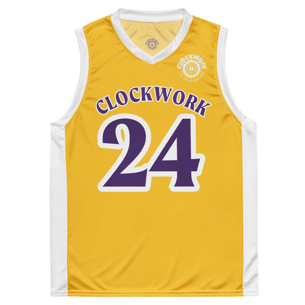 Clockwork purple and gold basketball jersey