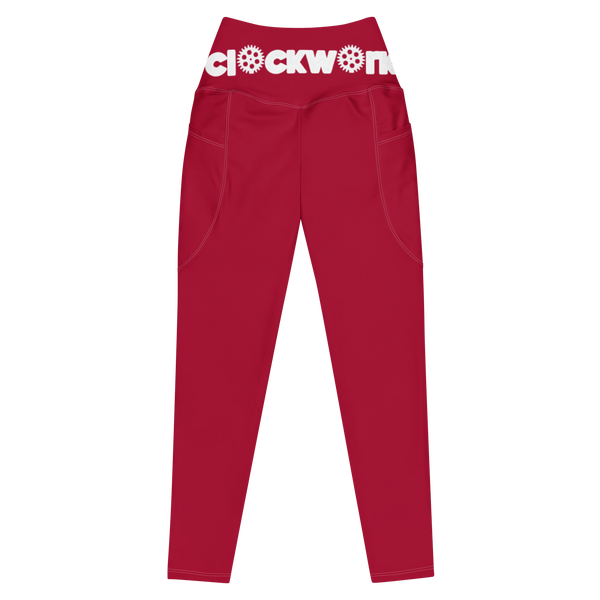 Red and white Clockwork Leggings with pockets