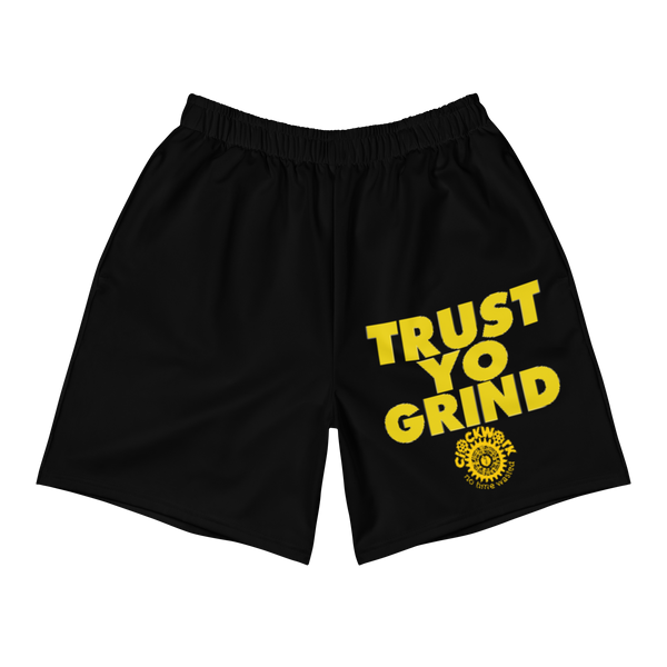 Trust Yo Grind Yellow and Black Men's Athletic Long Shorts