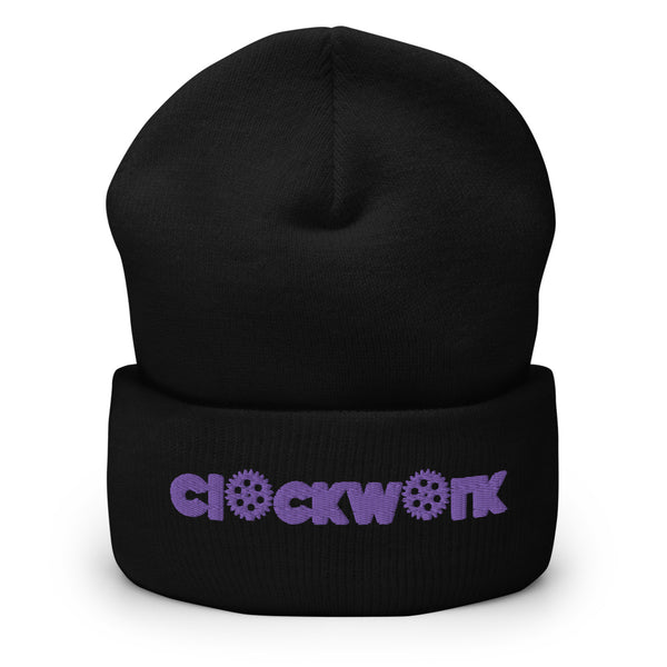 Clockwork Purple Black Cuffed Beanie skully hat