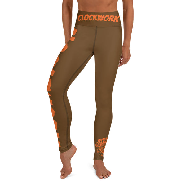 Clockwork Brown and Orange Logo Yoga Leggings
