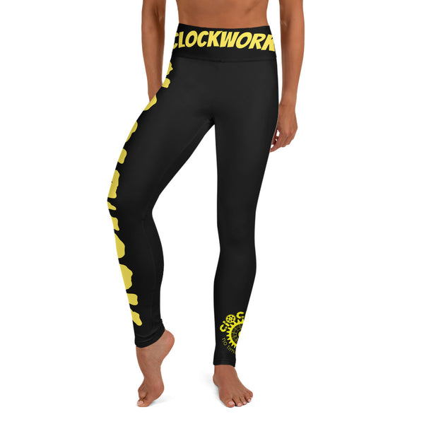 Clockwork black and Yellow Logo Yoga Leggings