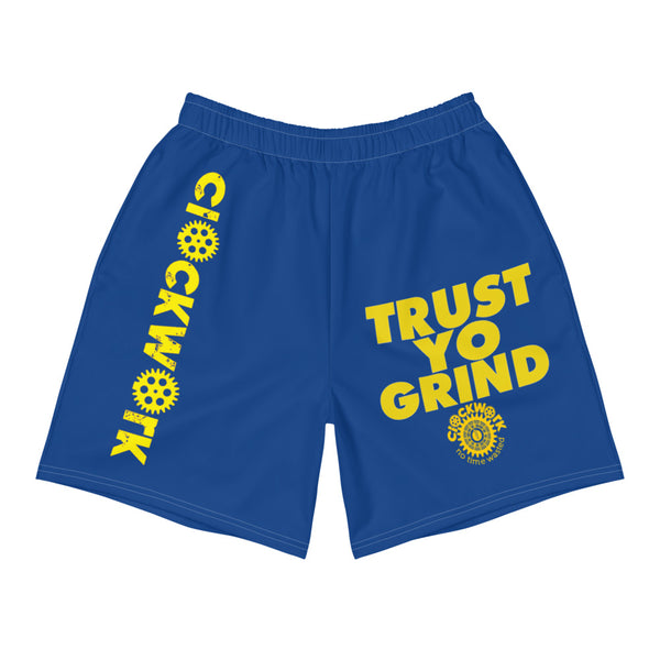 Clockwork Blue and Yellow Logo Men's Athletic Long Shorts