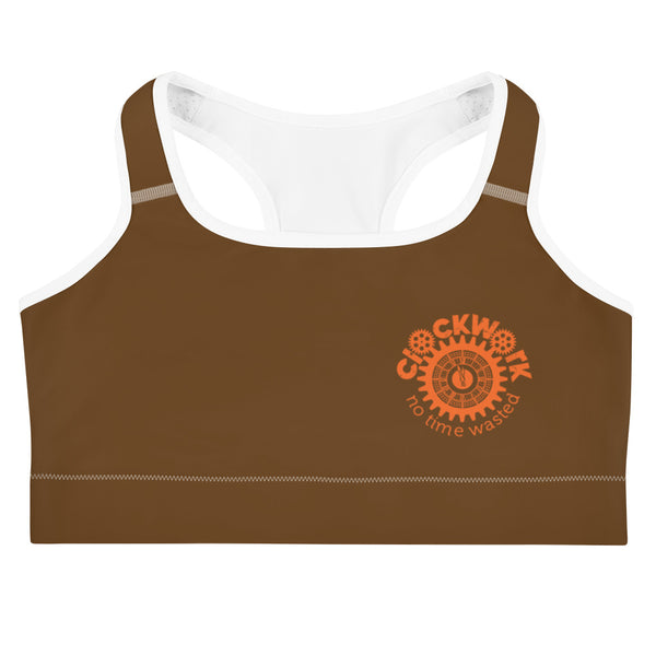 Clockwork Brown and Orange Logo Sports bra