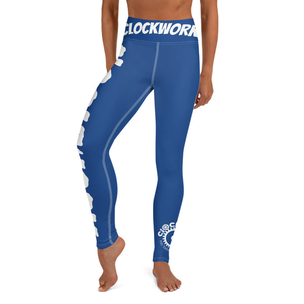 Clockwork Blue and White Logo Yoga Leggings