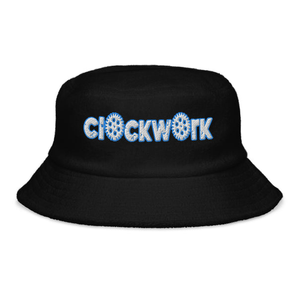 Clockwork word white/blue logo black Terry cloth bucket hat